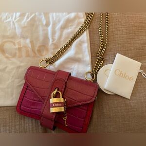 Chloé Mini Aby Embossed Croc Hot Pink Crossbody